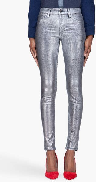 Metallic Silver Coated Stretch Denim 